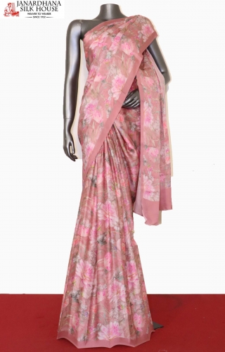 Designer Floral Prints Pure Satin Crepe Silk Saree 